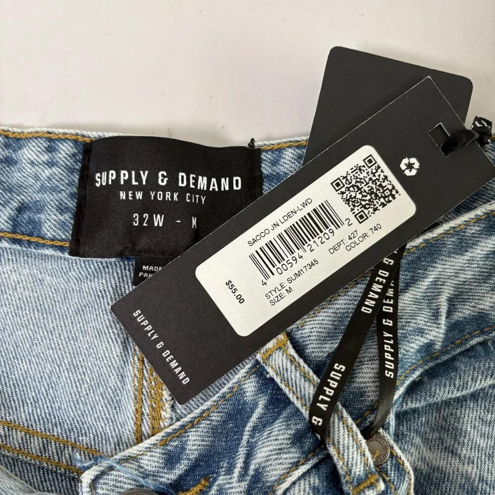 Supply & Denim Sacco Jeans Mens Size 32 Medium Frayed Hem Cotton Casual NWT‎